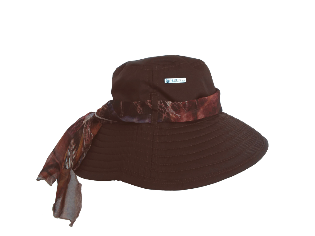 UPF50+ Ladies Reversible Buzios Hat with scarf - Narrow Brim